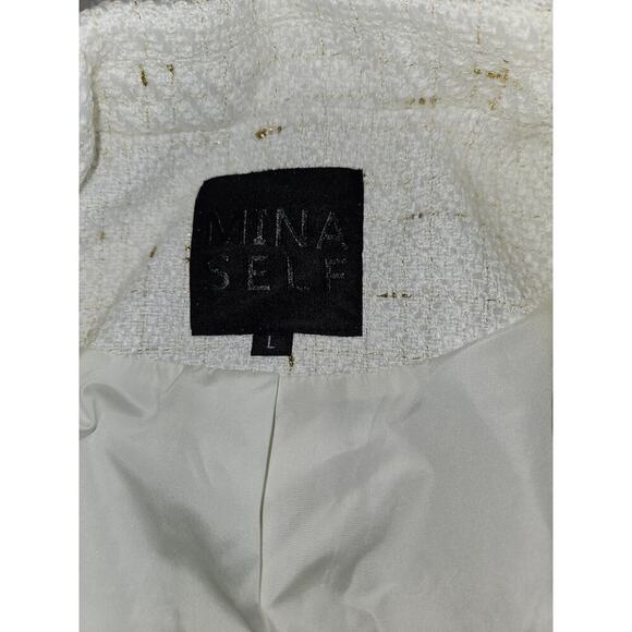 NWT! Mina Self Tweed Blazer Jacket Ivory Double Breasted Pockets Size L - Picture 6 of 12